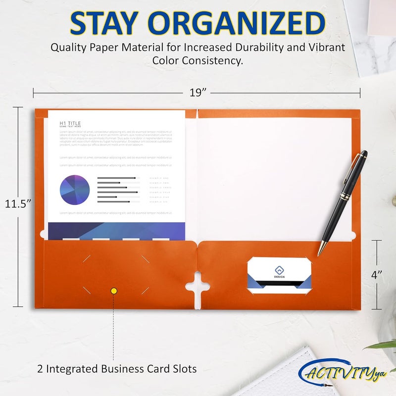 ACTIVITYYA 10 Pack Two Pocket Folders, Orange, Strong Thick Paper Folders, for Letter Size, by - Image 2